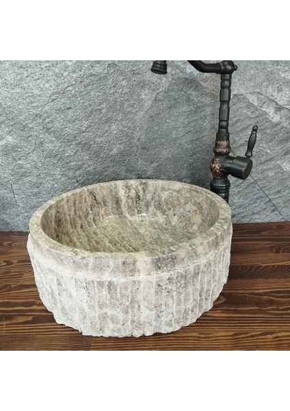 Gümüş Traverten Dışı Patlatma Lavabo