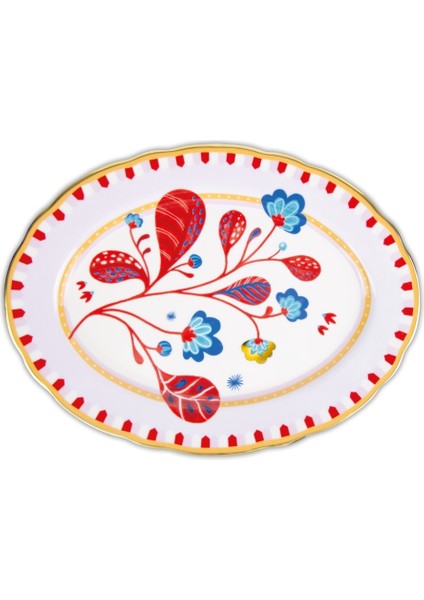 Mamma Mia Yaprak Desenli Oval Servis Tabağı 34 cm x 25 cm