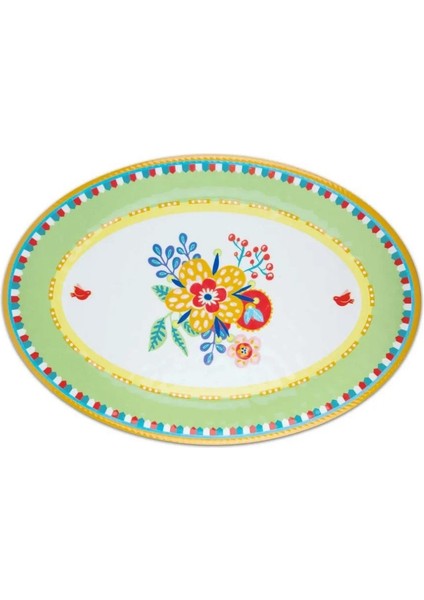 Mamma Mia Çiçek Desenli Oval Servis Tabağı 50 cm x 35 cm