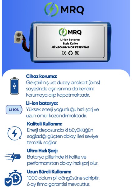 Xiaomi Mi Vacuum Mop G1 2in1 Essential Robot Süpürge Bataryası (Ultra Mega Yüksek Kapasite) 3200 Mah modelleri