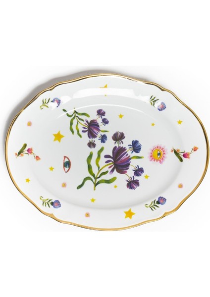 Bitossi Home Fabula Floral Porselen Oval Tabak 34 cm Mor