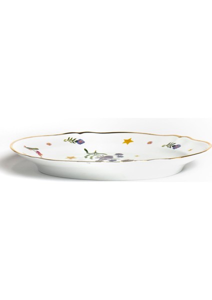 Bitossi Home Fabula Floral Porselen Oval Tabak 34 cm Mor