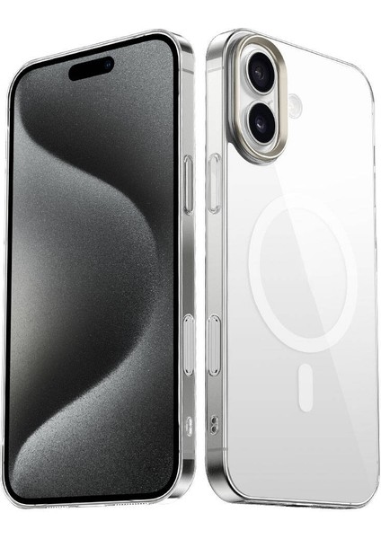 Apple iPhone 16 Uyumlu Kılıf Şeffaf Cam Arka Yüzey Wireless Şarj Özellikli Kapak Kcr