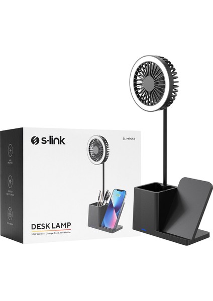 S-Lınk SL-M9055 Siyah Type-C 10W Kablosuz Şarj Cihazı Fanlı Kalemlikli Masa Lambası fırsatları