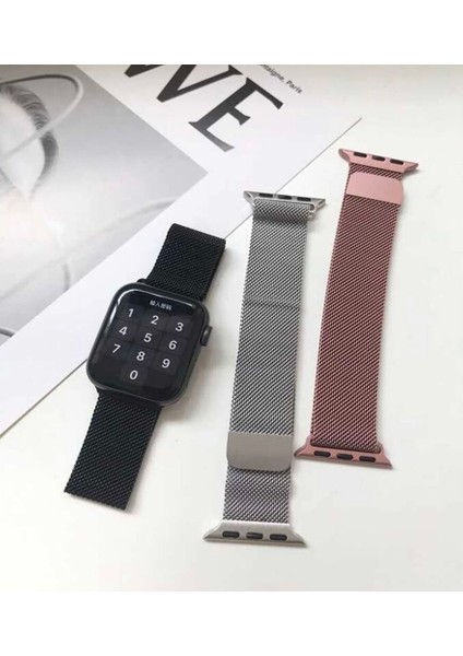 Apple Watch Uyumlu 38-40-41MM Uyumlu Hasır Örgü Metal Milano Kordon Kcr