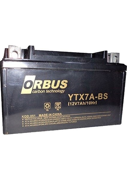 Orbus YTX7A-BS 12V 7A Motosiklet Aküsü (152 x 88 x 98 Mm) (2.5kg)