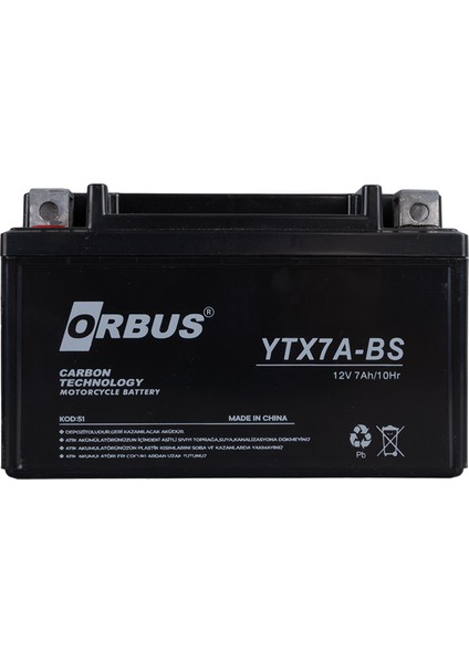 Orbus YTX7A-BS 12V 7A Motosiklet Aküsü (152 x 88 x 98 Mm) (2.5kg) fiyatları