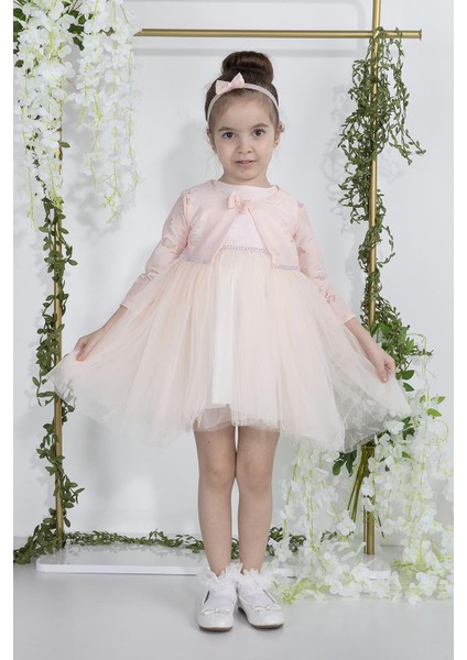 Minimony 1-5 Yaş Papatyalı Tül Bolerolu Kız Bebek Çocuk Elbise Takım Somon 2015 Bayramlık Mezuniyet Balo Abiye Gelinlik