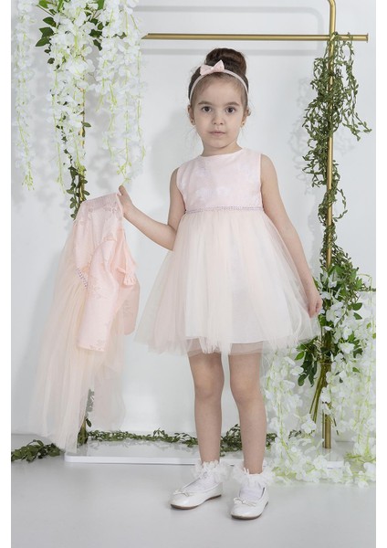 Minimony 1-5 Yaş Papatyalı Tül Bolerolu Kız Bebek Çocuk Elbise Takım Somon 2015 Bayramlık Mezuniyet Balo Abiye Gelinlik