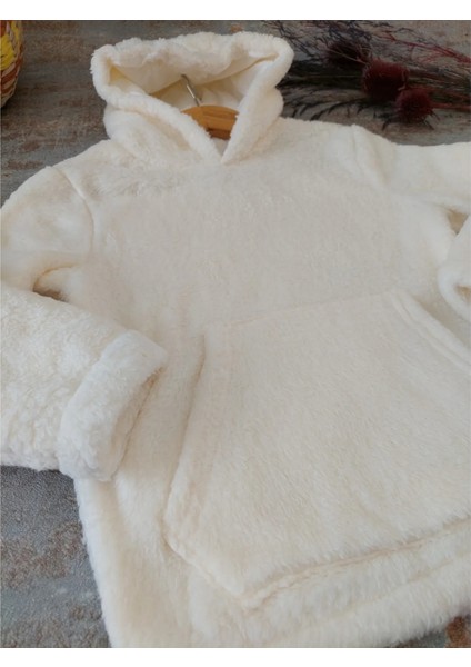 Ekru Renk,peluş Kapüşonlu Kız Çocuk Sweatshirt modelleri