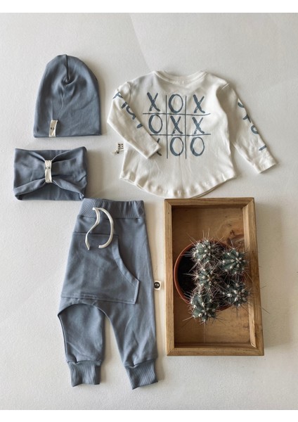 Bebek 'OXO' Baskılı 4'lü Set - Pantolon / Uzun Kollu Body / Şapka / Tulum Set_RG226 fiyatları