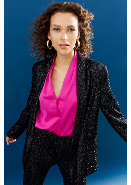 Pul Payetli Siyah Kadın Ceket 4089-2K4 fiyatları