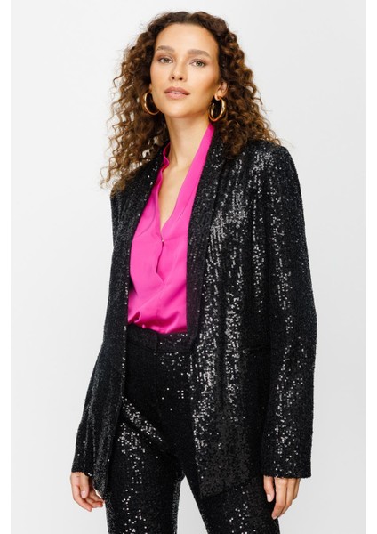 Pul Payetli Siyah Kadın Ceket 4089-2K4 modelleri