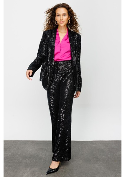 Pul Payetli Siyah Kadın Ceket 4089-2K4 fırsatları