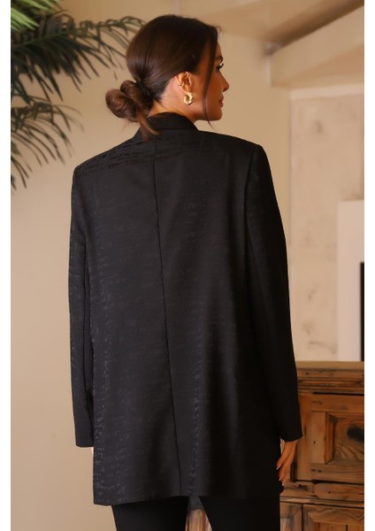 Uzun Kollu Cepleri Işlemeli Siyah Kadın Ceket 6152-2Y4 indirimleri