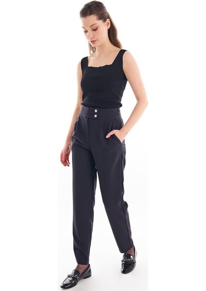 Taş Düğmeli Cepli Siyah Kadın Pantolon 19013-2Y4 fiyatları