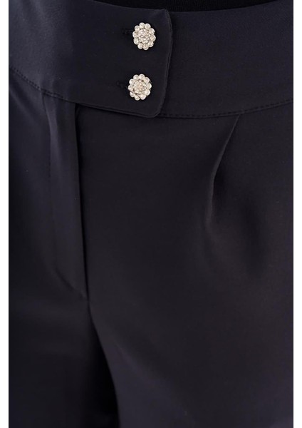 Taş Düğmeli Cepli Siyah Kadın Pantolon 19013-2Y4 indirimleri