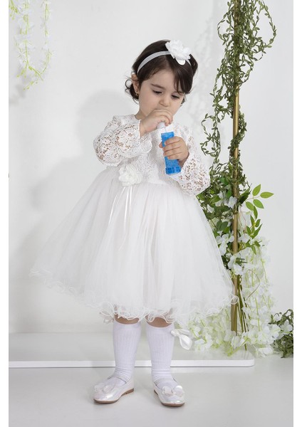 Minimony Uzun Kol Dantelli Kız Bebek Çocuk Bayramlık Abiye Gelinlik Elbisesi 4002 modelleri