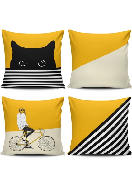 Dijital Baskılı Özel Tasarım 4 Lü Kombinli Kırlent Kılıfı