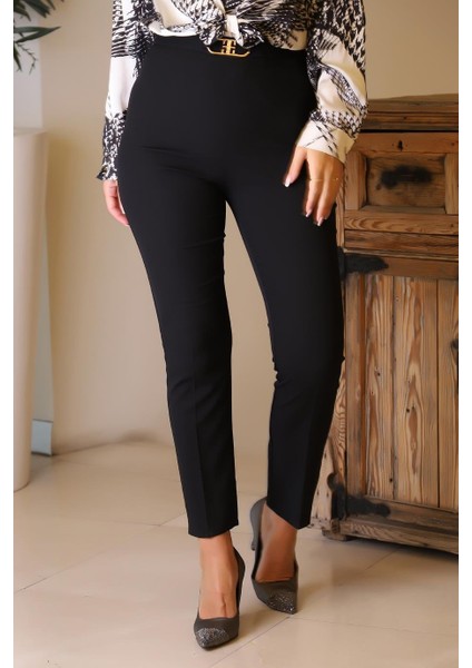 Dar Paça Tokalı Siyah Kadın Pantolon 42607-2K5 fiyatları
