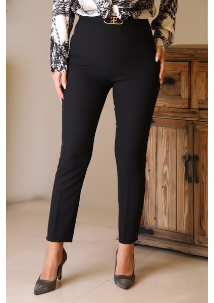 Dar Paça Tokalı Siyah Kadın Pantolon 42607-2K5 modelleri