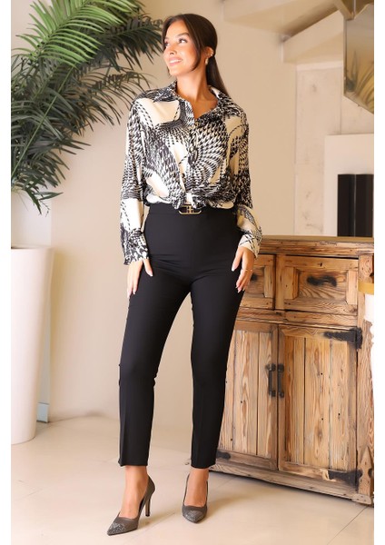 Dar Paça Tokalı Siyah Kadın Pantolon 42607-2K5 fırsatları