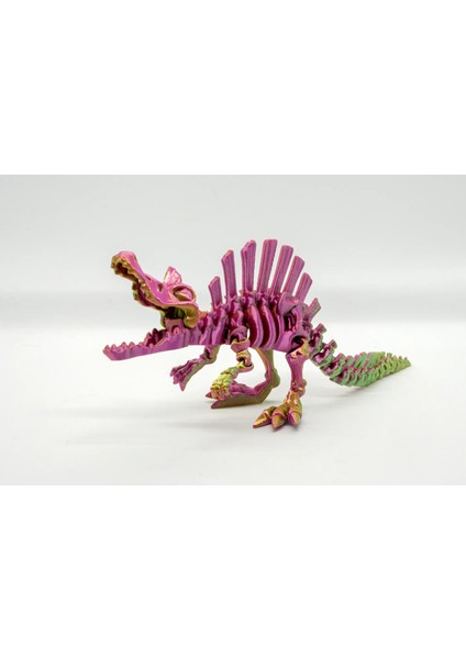 Spinosaurus 3D Hareketli ve Renk Geçişli Pembe - Yeşil - Gold Büyük Boy Model