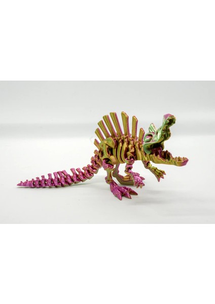 Spinosaurus 3D Hareketli ve Renk Geçişli Pembe - Yeşil - Gold Orta Boy Model