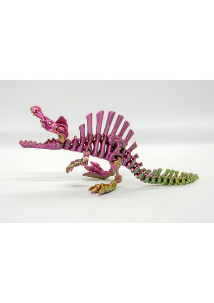 Spinosaurus 3D Hareketli ve Renk Geçişli Pembe - Yeşil - Gold Orta Boy Model