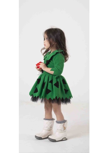 Kız Çocuk Yeşil Taş Devri Çakıl Elbise Doğum Günü Parti Özel Gün Green Stone Age Dress