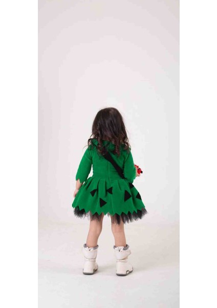 Kız Çocuk Yeşil Taş Devri Çakıl Elbise Doğum Günü Parti Özel Gün Green Stone Age Dress