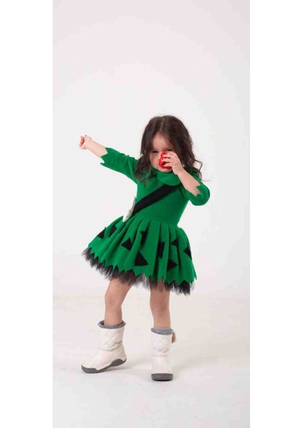 Kız Çocuk Yeşil Taş Devri Çakıl Elbise Doğum Günü Parti Özel Gün Green Stone Age Dress