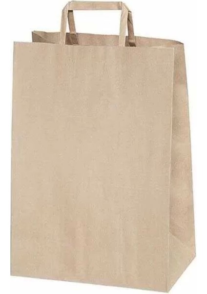 Flat Saplı Kraft Kağıt Çanta 32 x 21 x 26 - 25 Adet