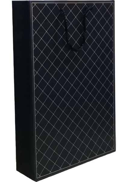 Dilim Desenli Yüksek Çikolata Kutusu Çantası Siyah 26 x 39,5 x 8 cm