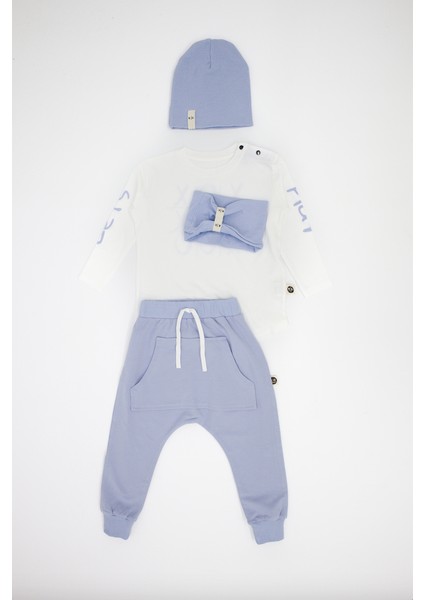 Bebek 'OXO' Baskılı 4'lü Set - Pantolon / Uzun Kollu Body / Şapka / Tulum Set_RG226