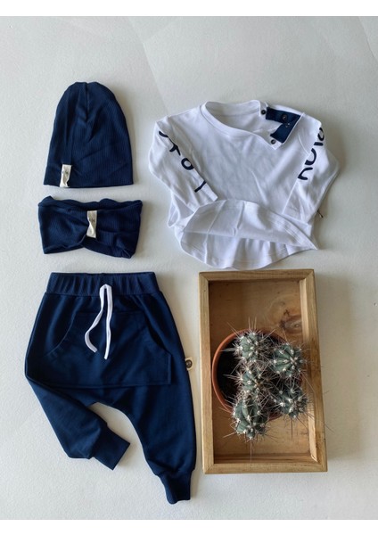 Bebek 'OXO' Baskılı 4'lü Set - Pantolon / Uzun Kollu Body / Şapka / Tulum Set_RG226 fırsatları