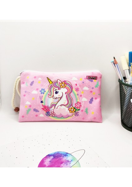 Bahar Unicorn Çiçekli Desenli Kalem Kutusu Yıkanabilir Bez Kalemlik