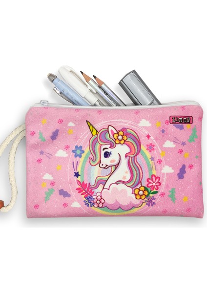 Bahar Unicorn Çiçekli Desenli Kalem Kutusu Yıkanabilir Bez Kalemlik