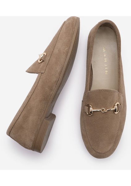 Kadın Hakiki Deri Zincirli Loafer Günlük Ayakkabı Tanle Taba Süet