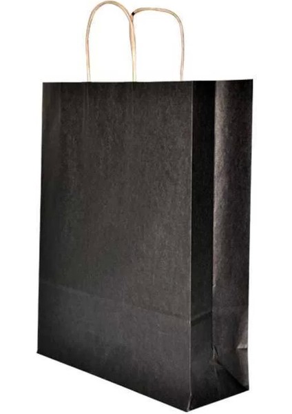 Burgu Saplı Siyah Kağıt Çanta 32 x 12 x 41 cm 25 Adet