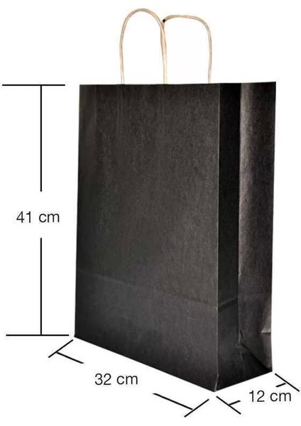 Burgu Saplı Siyah Kağıt Çanta 32 x 12 x 41 cm 25 Adet fiyatları