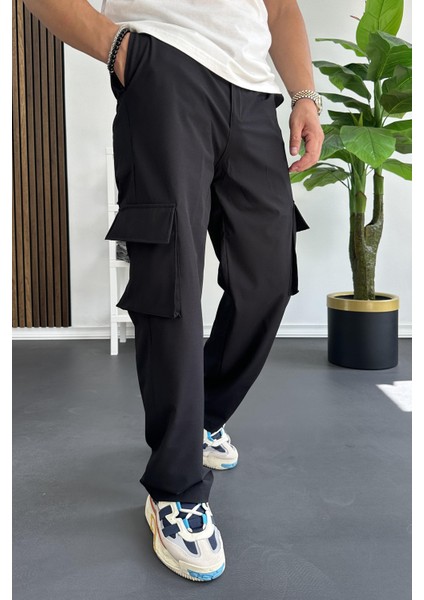 Erkek Ince Baggy Kalıp Kargo Pantolon Siyah EDW173