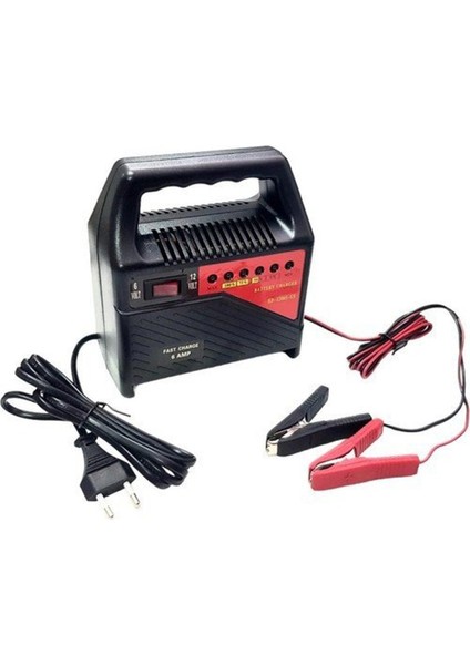 Motosiklet Akü Şarj Cihazı 12 Volt 6 Amper Ledli Göstergeli Akü Şarj Cihazı