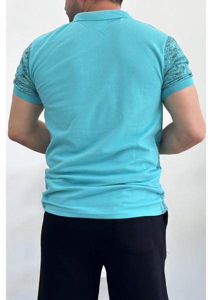 Erkek Slim Fit Desenli Polo Yaka Tişört Mavi EDW153 fiyatları