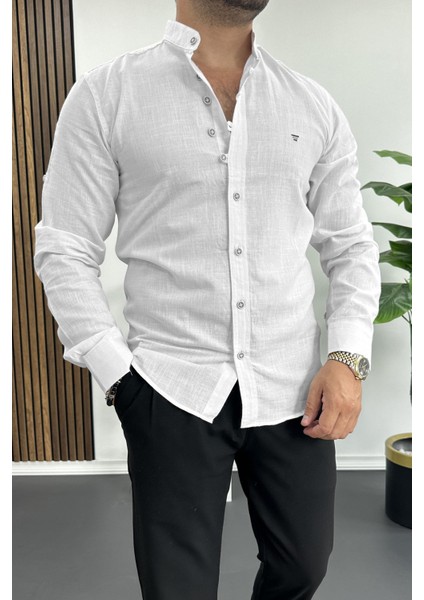 Erkek Hakim Yaka Pamuklu Uzun Kollu Gömlek Beyaz EDW175