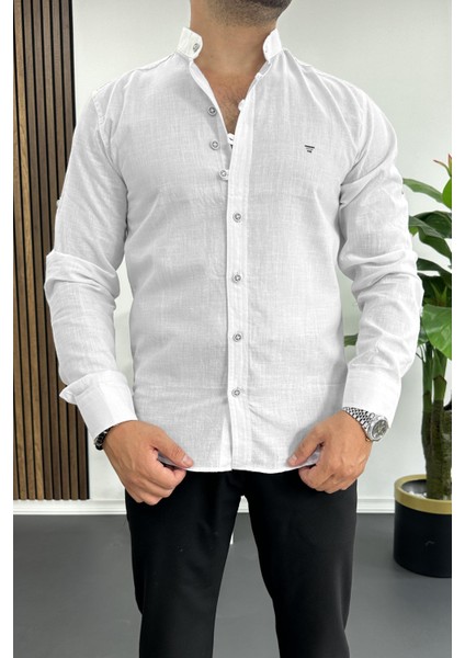 Erkek Hakim Yaka Pamuklu Uzun Kollu Gömlek Beyaz EDW175 fiyatları