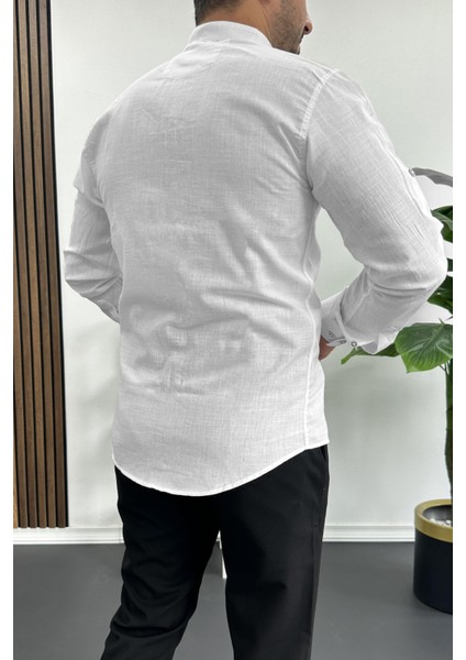 Erkek Hakim Yaka Pamuklu Uzun Kollu Gömlek Beyaz EDW175 fırsatları