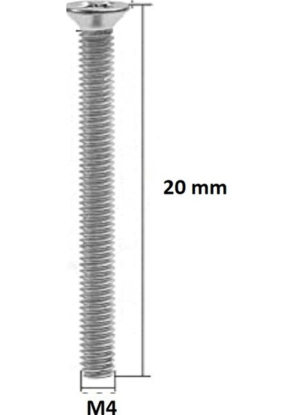 M4 x 20 mm Yıldız Başlı Yhb Vida - 20 Adet