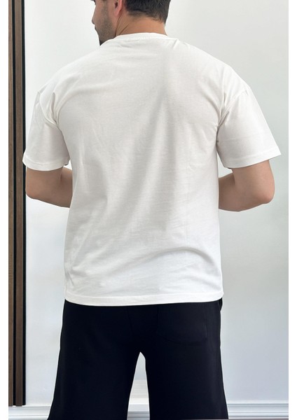 Erkek Oversize Pamuk Baskılı T-Shirt Beyaz EDW154 fiyatları