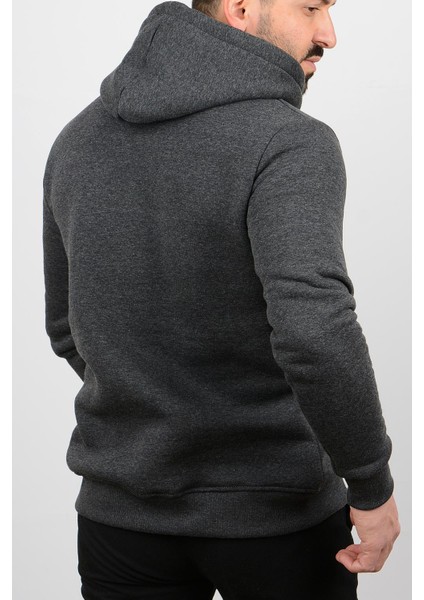 Üç Iplik Şardonlu Baskılı Kapüşonlu Sweatshirt Antrasit EDW180 fiyatları